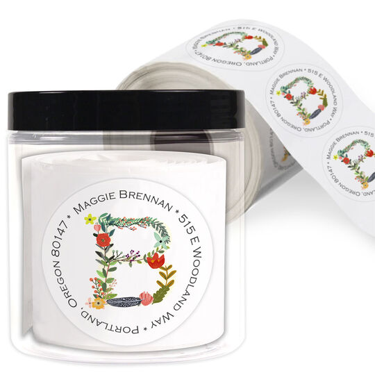 White Garden Initial Round Address Labels in a Jar